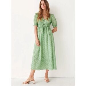 & Other Stories Light Green Ditsy Floral Puff Sleeve Midi Dress